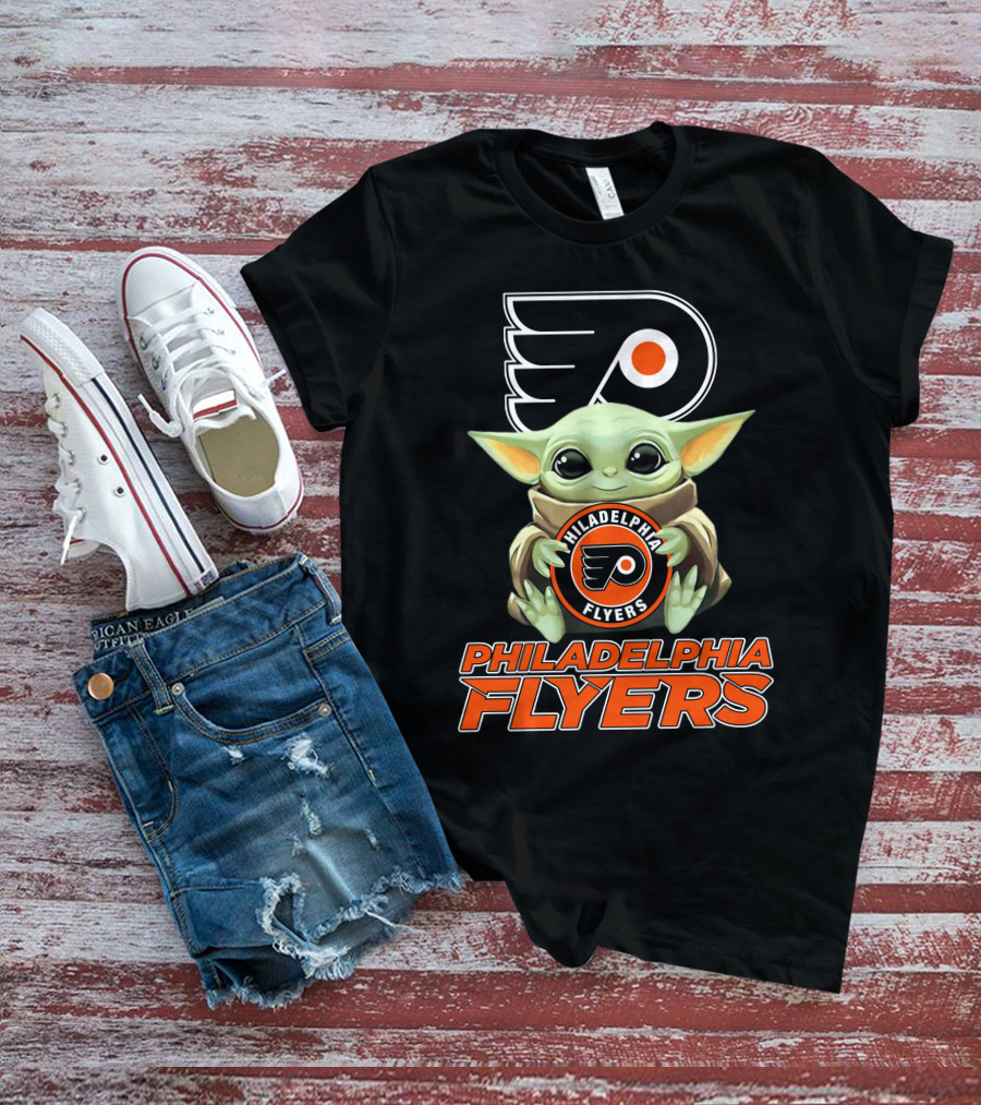 Philadelphia Flyers Baby Yoda Holding Team T-Shirt