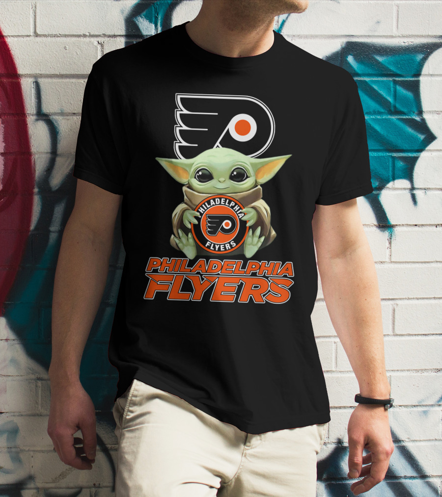 Philadelphia Flyers Baby Yoda Holding Team T-Shirt