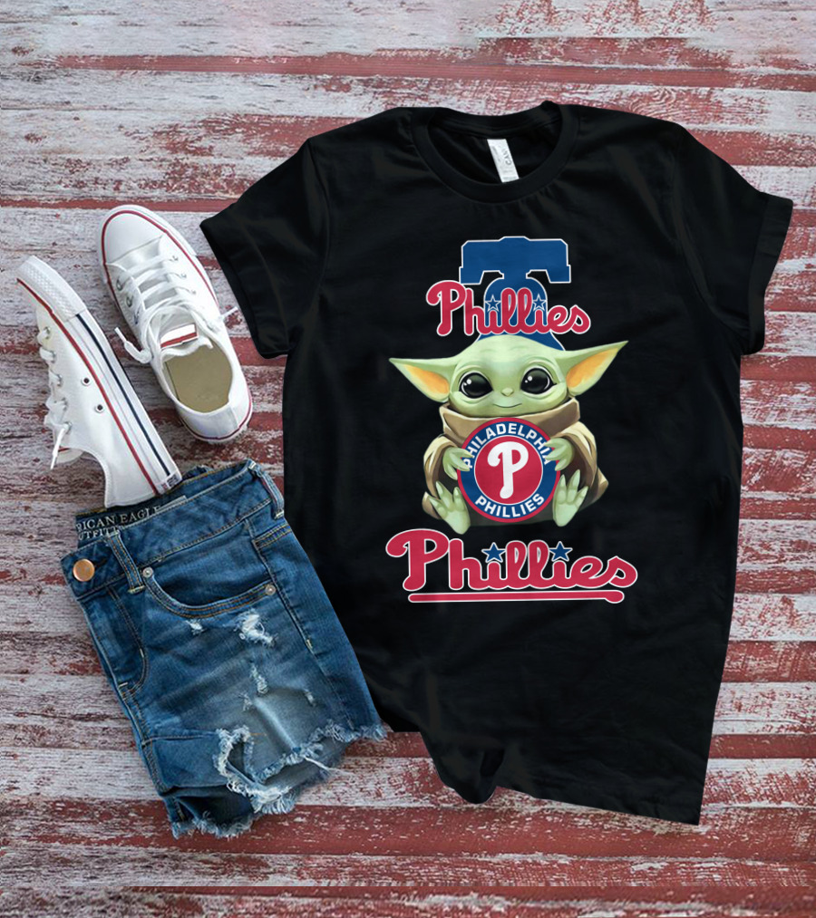 Philadelphia Phillies Baby Yoda Holding Phillies T-Shirt