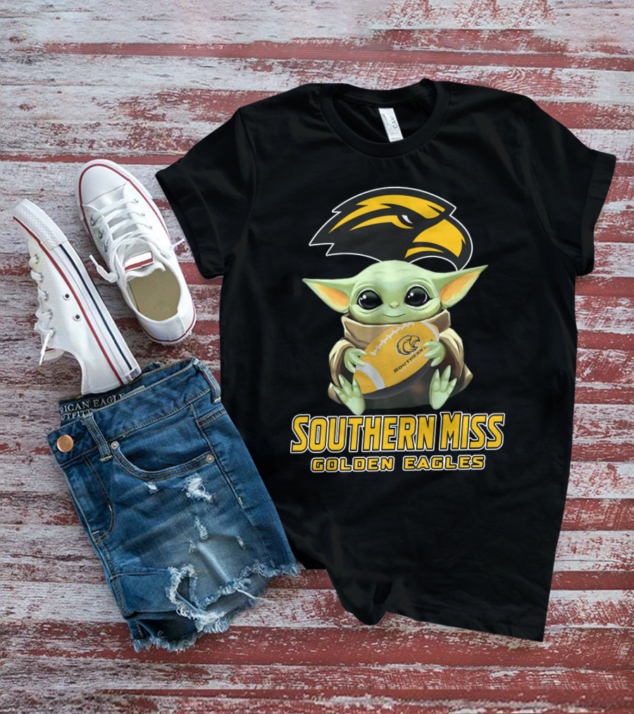 Southern Miss Golden Eagles Baby Yoda Holding Football T-Shirt