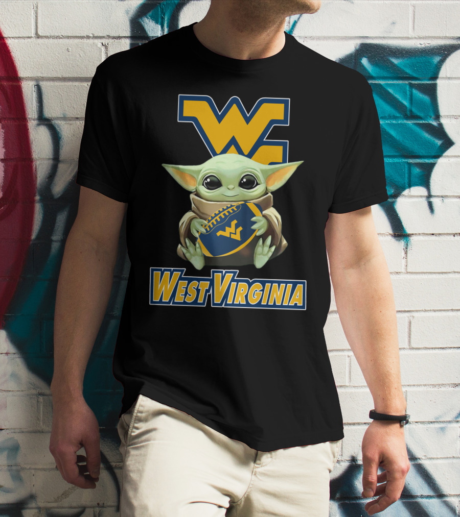 West Virginia Mountaineers Baby Yoda Football T-Shirt