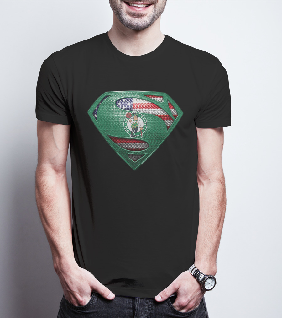 Boston Celtics Superman Logo With American Flag T-Shirt