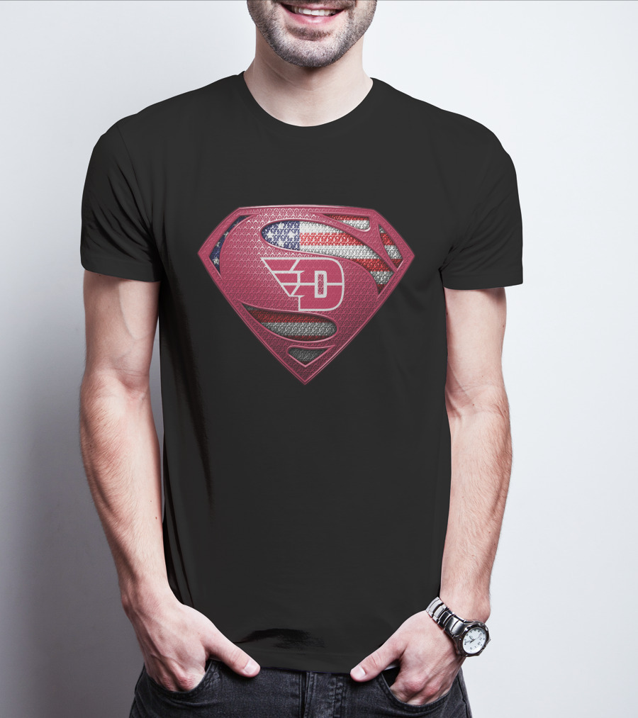 Dayton Flyers Superman Logo American Flag T-Shirt