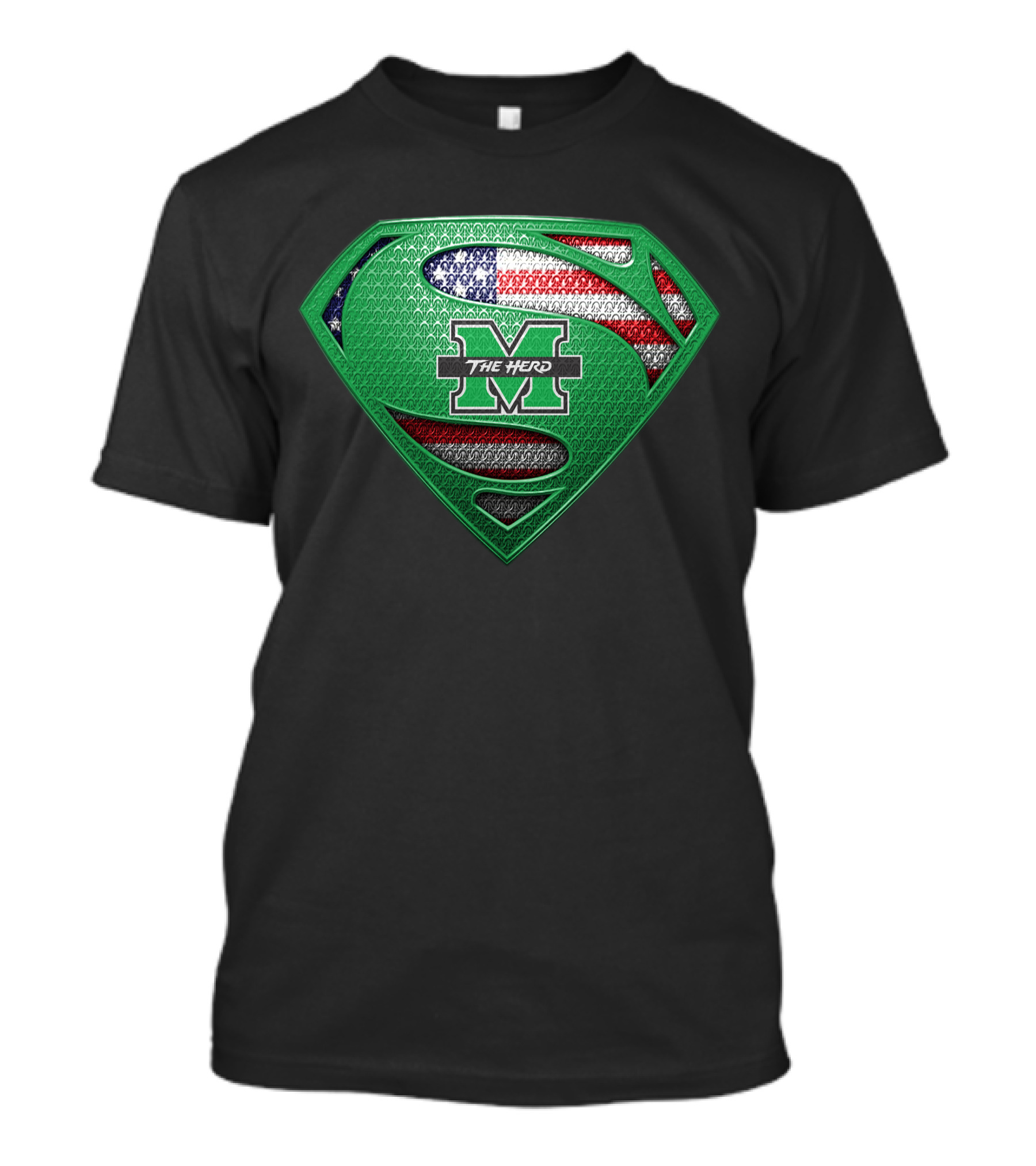 Marshall Thundering Herd Superman Logo With American Flag Element T-Shirt