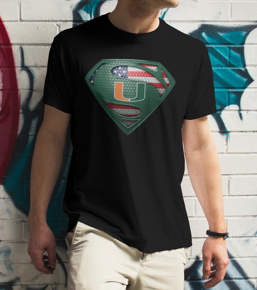 Miami Hurricanes Superman American Flag T-Shirt