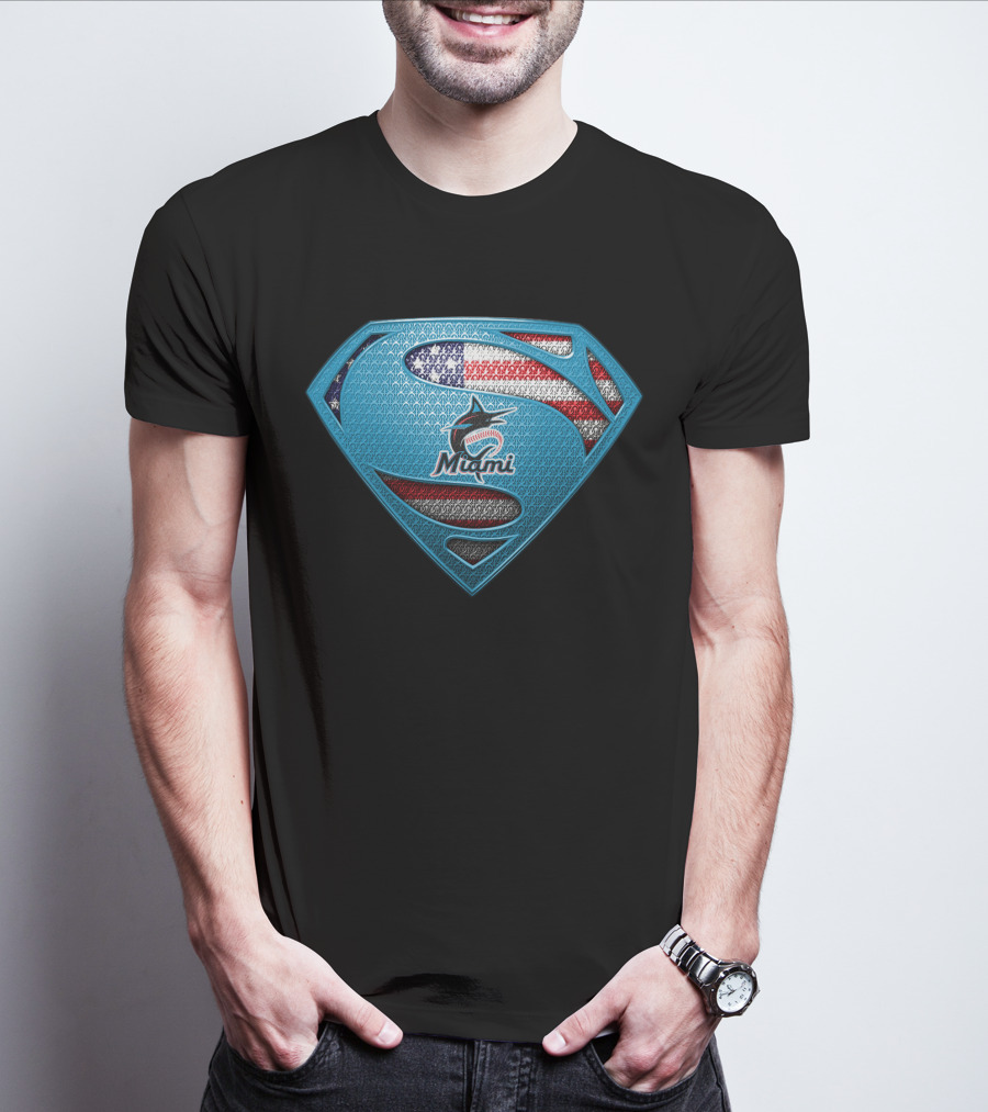 Miami Marlins Superman American Flag T-Shirt