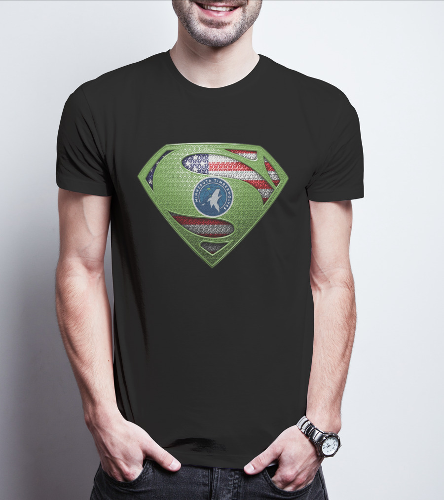 Minnesota Timberwolves Superman Logo With American Flag T-Shirt