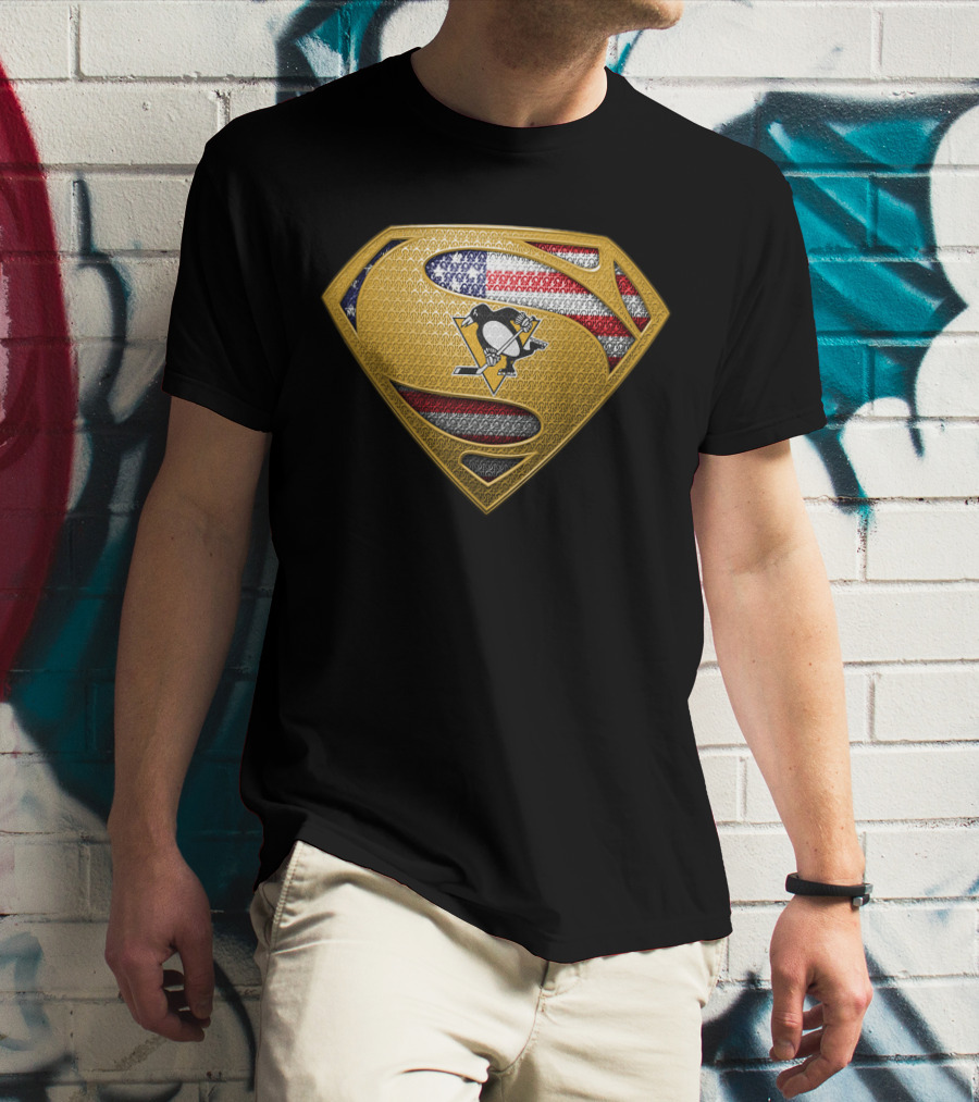 Pittsburgh Penguins Superman American Flag T-Shirt