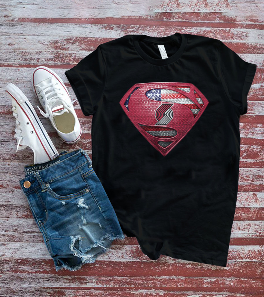 Portland Trail Blazers Superman Logo American Flag T-Shirt