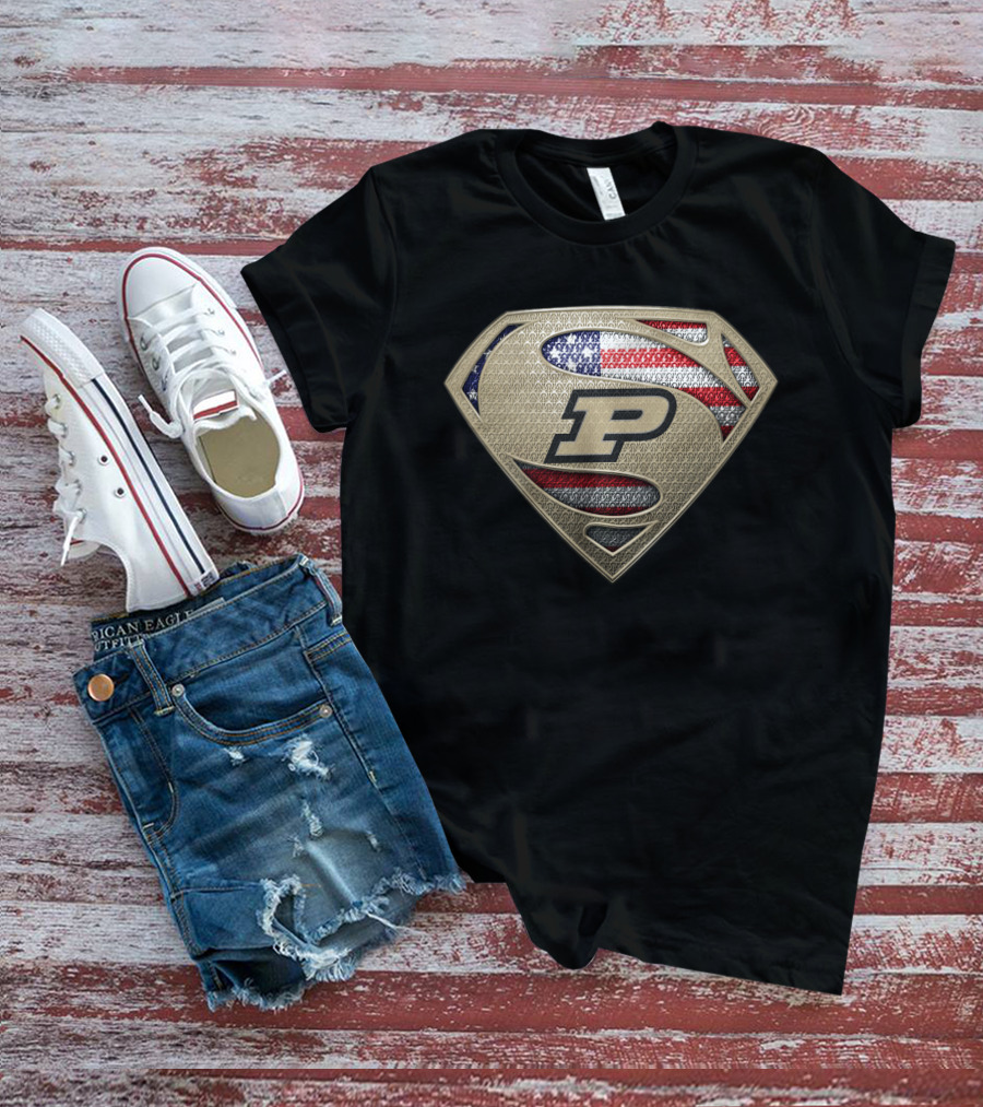 Purdue Boilermakers P American Flag Superman T-Shirt