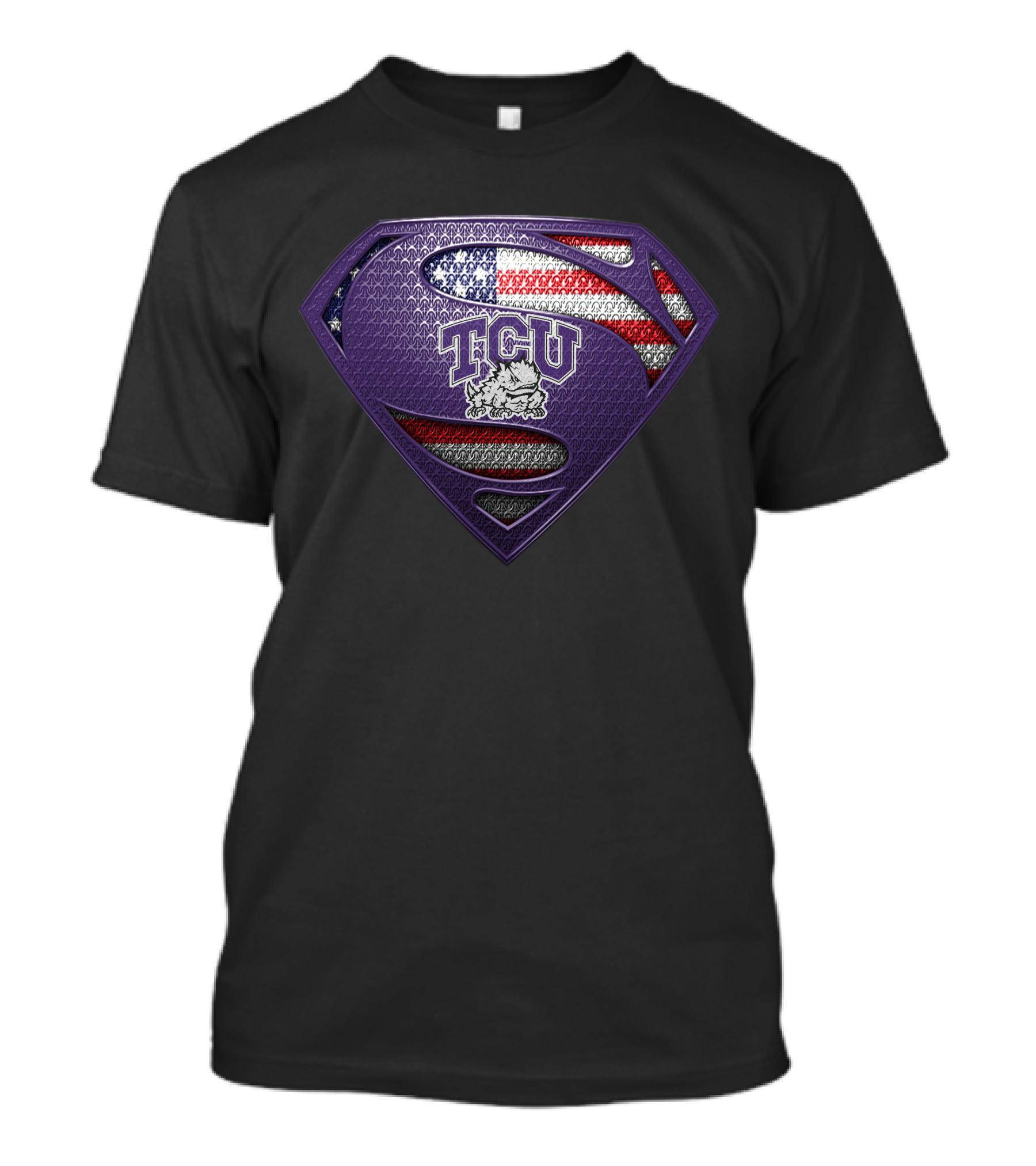 Tcu Horned Frogs Superman Logo Purple American Flag Theme T-Shirt