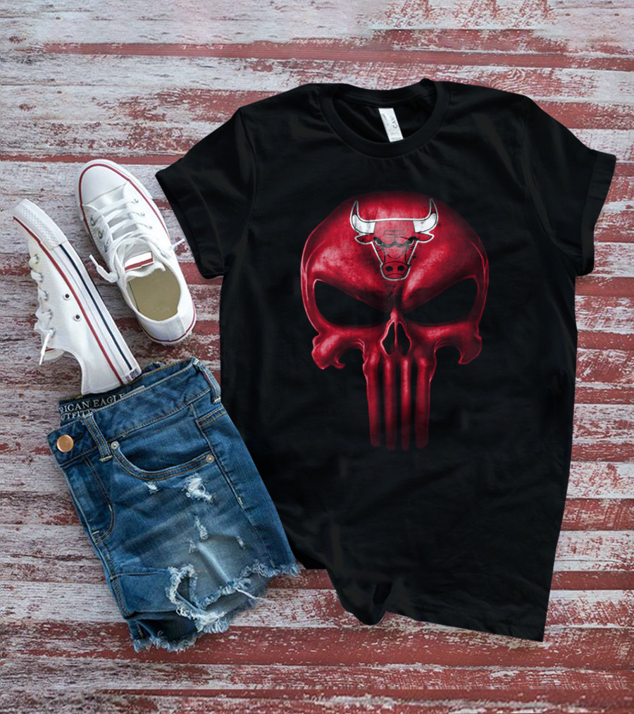 Chicago Bulls Logo Red Skull T-Shirt