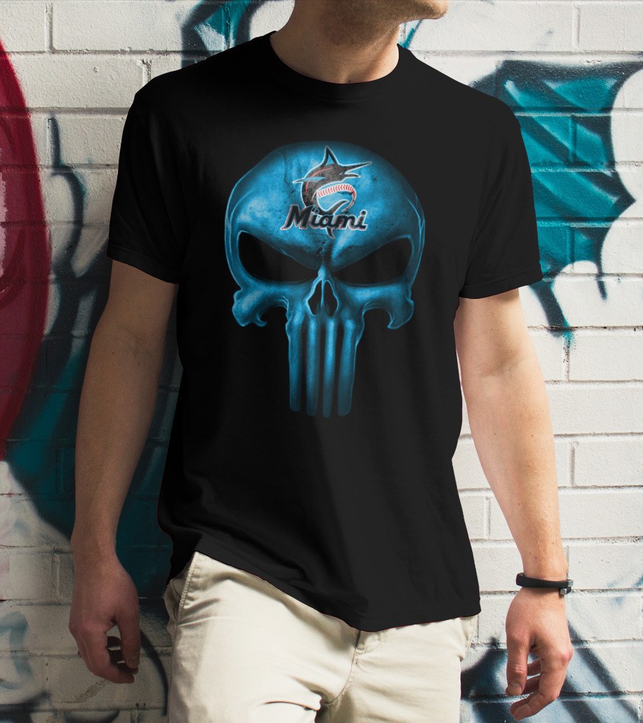 Miami Marlins Skull Logo Baseball Fusion T-Shirt
