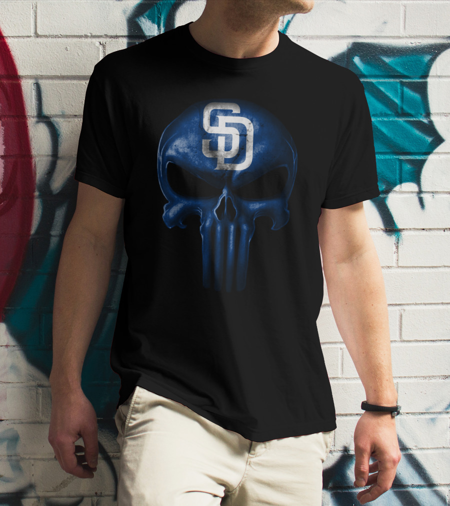 San Diego Padres Blue Skull Monogram T-Shirt