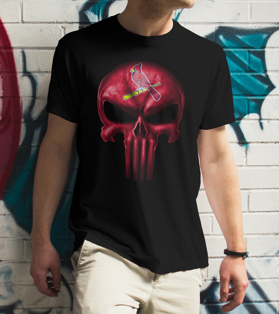 St Louis Cardinals Skull With Bat And Bird T-Shirt