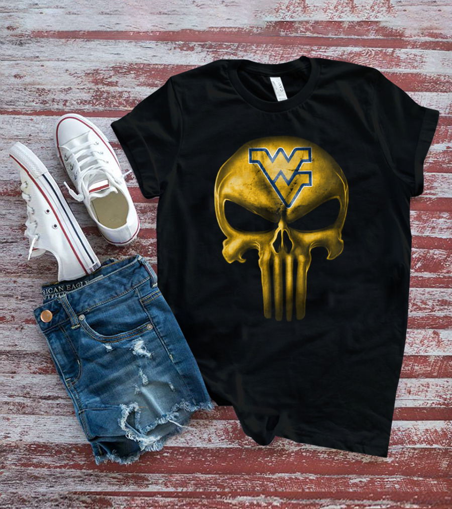 West Virginia Mountaineers Skull Punisher Logo Fusion T-Shirt