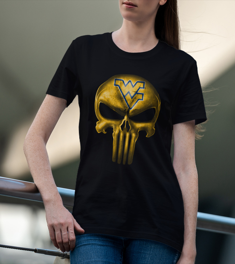 West Virginia Mountaineers Skull Punisher Logo Fusion T-Shirt