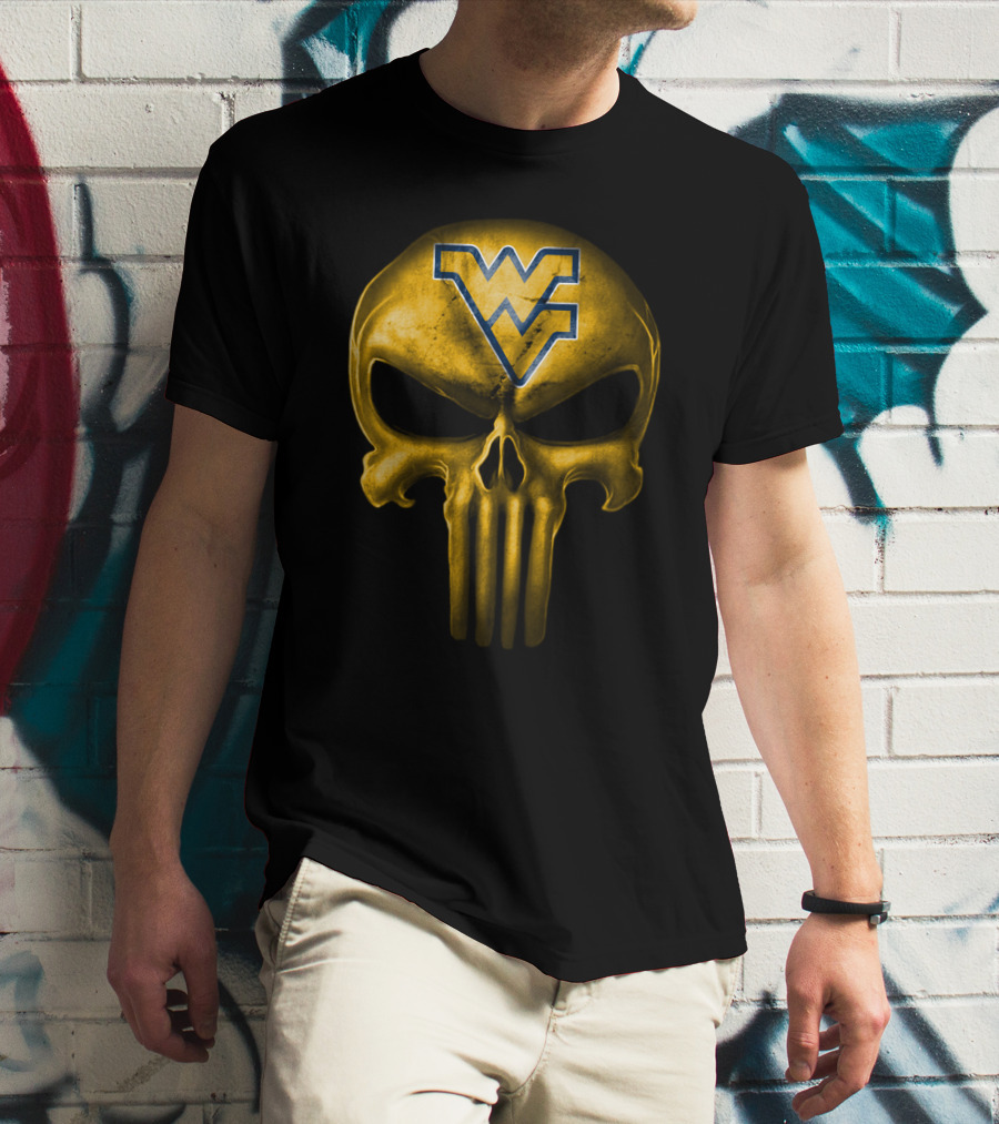 West Virginia Mountaineers Skull Punisher Logo Fusion T-Shirt