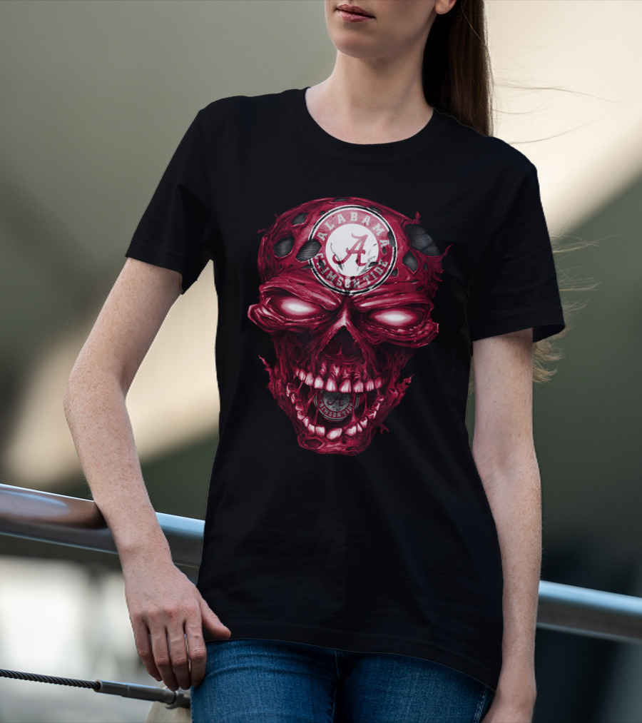 Alabama Crimson Tide Skull Crimson A Logo Dark Intense T-Shirt