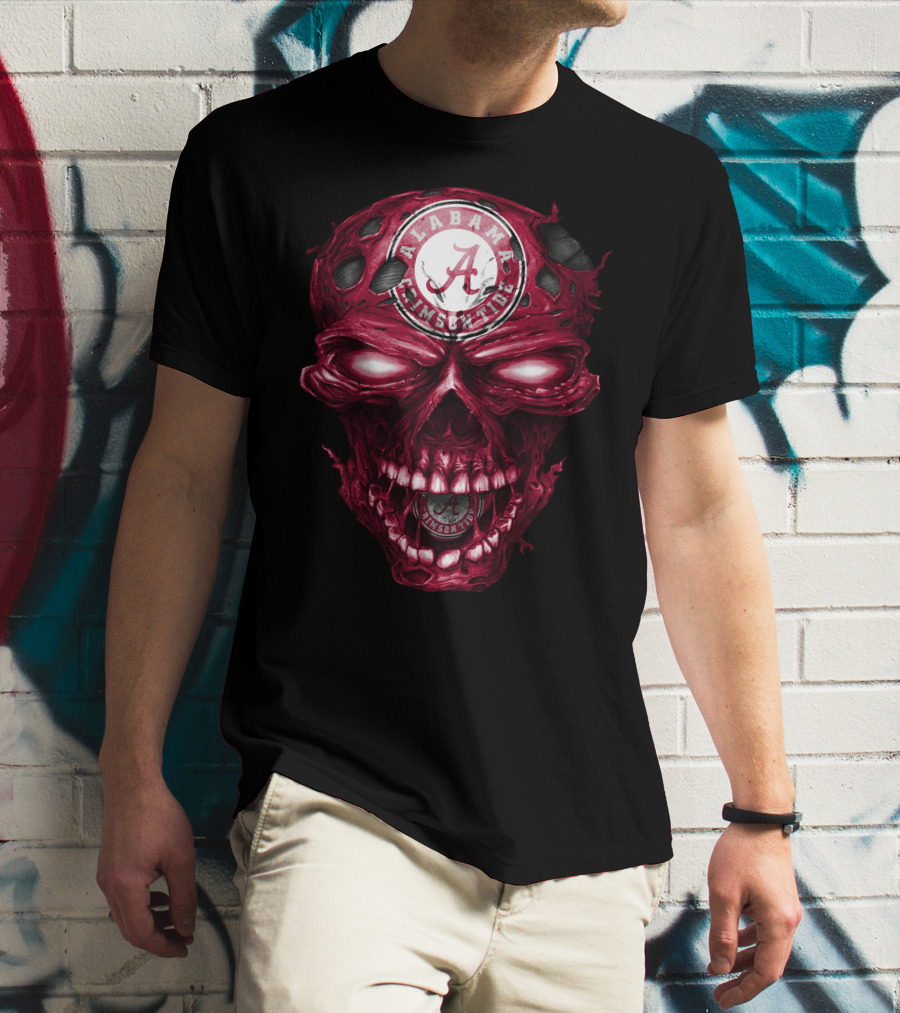 Alabama Crimson Tide Skull Crimson A Logo Dark Intense T-Shirt