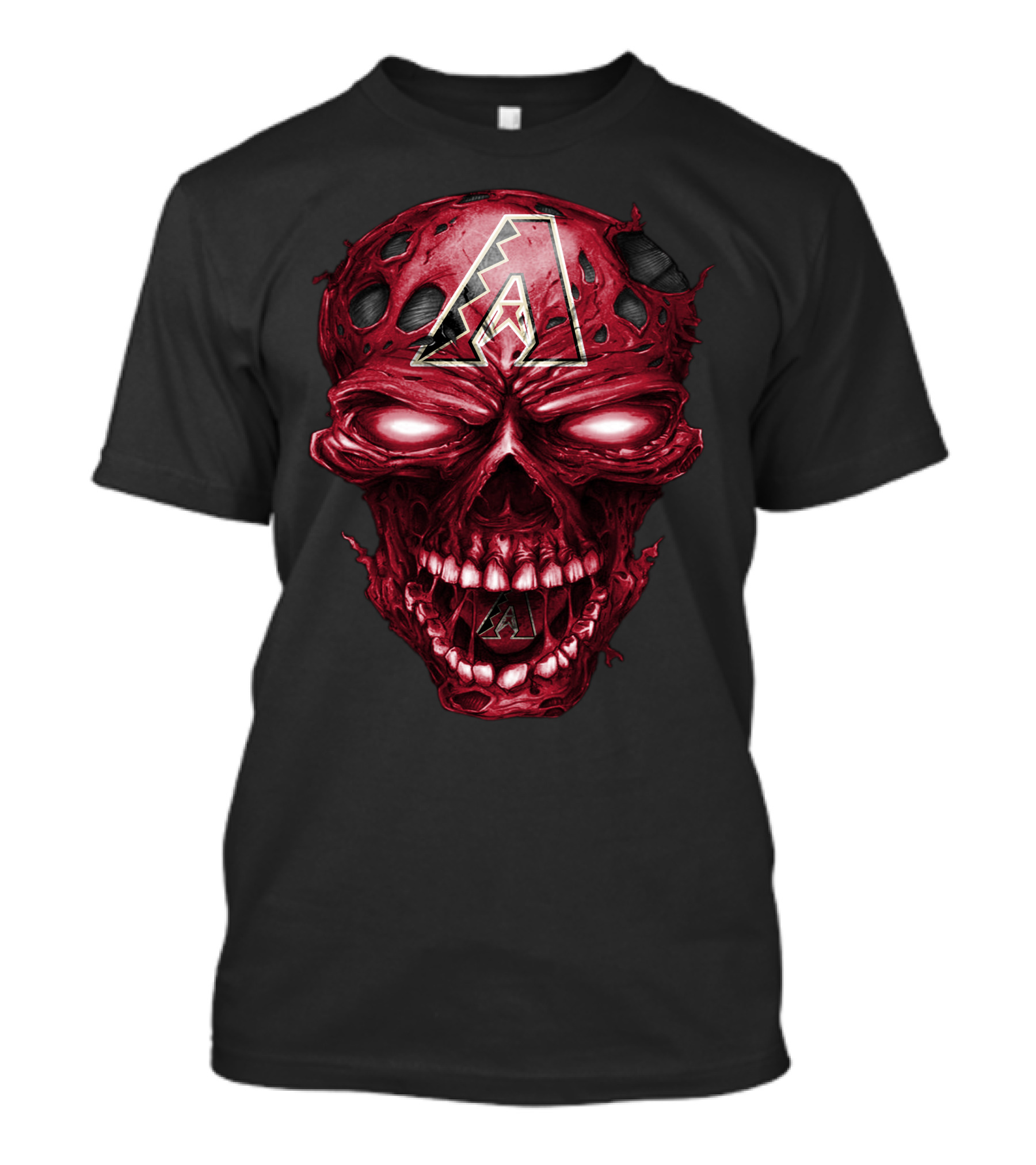 Arizona Diamondbacks Skull With Team Logo On Red Textured T-Shirt