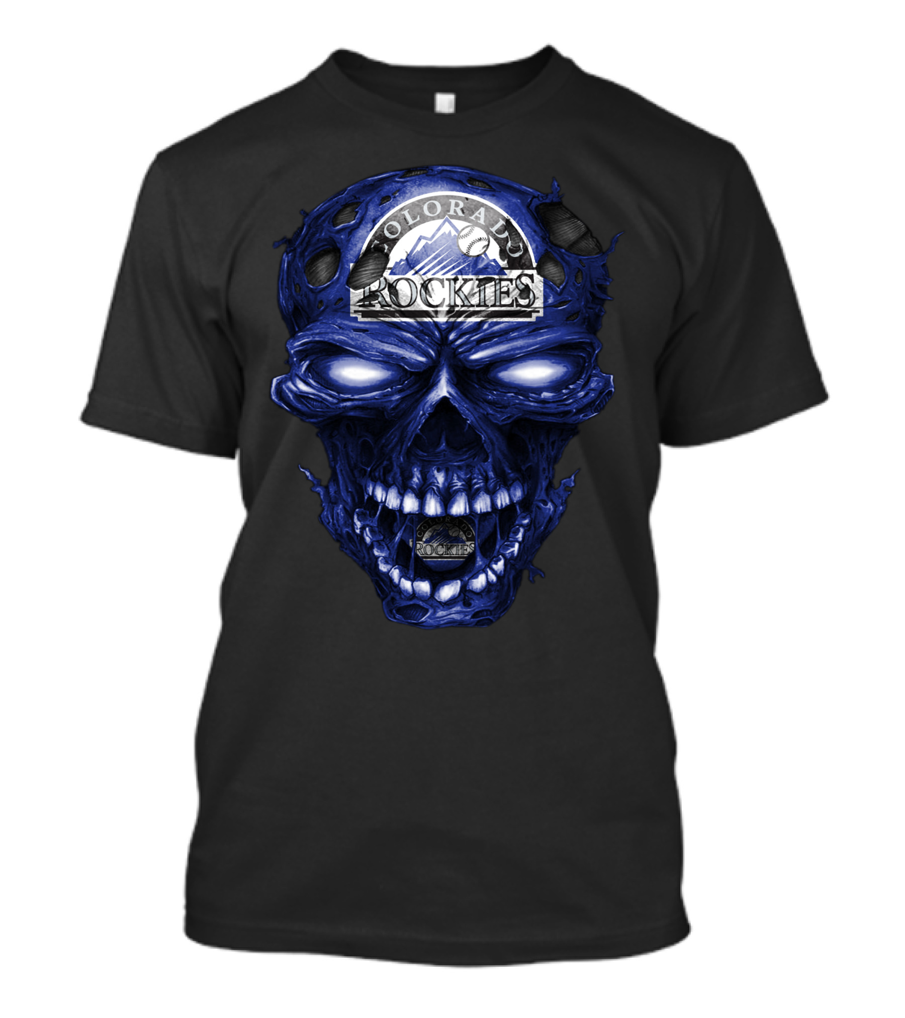 Colorado Rockies Skull Logo With Blue Fiery T-Shirt