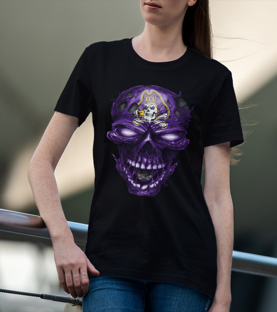 Ecu East Carolina Pirates Skull Purple Pirate T-Shirt