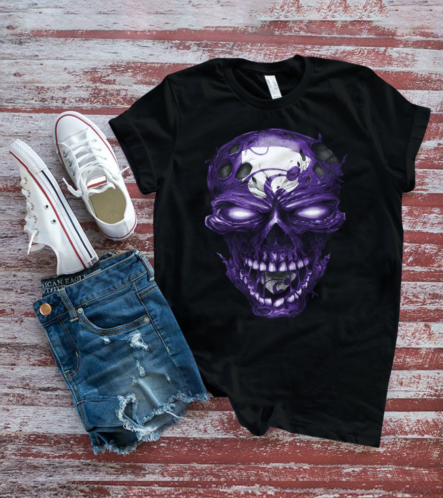 Kansas State Wildcats Purple Skull With Team T-Shirt