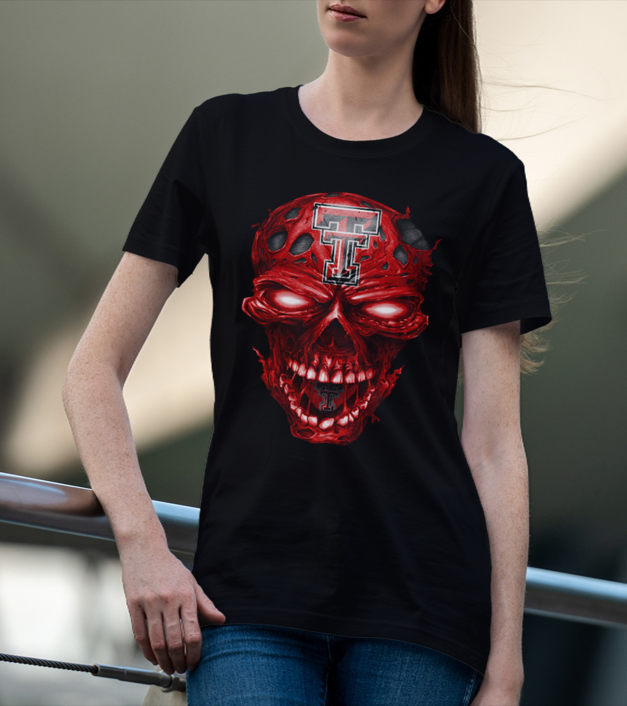 Texas Tech Red Raiders Tt Logo Red Skull T-Shirt