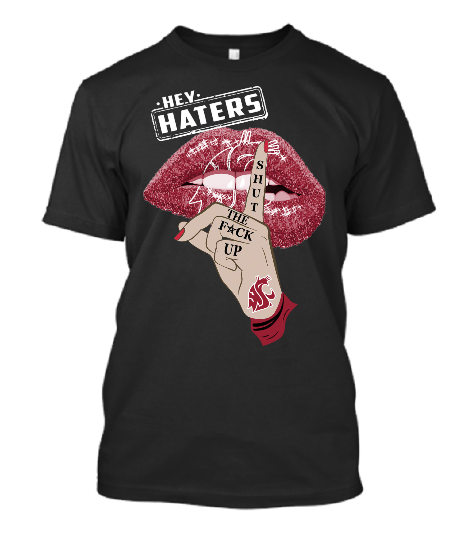 Washington State Cougars Hey Haters Shut The F Up Lip T-Shirt