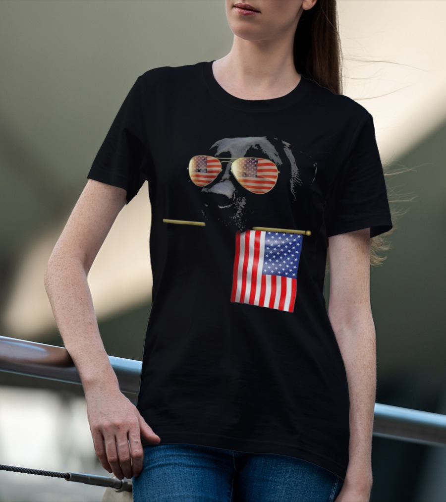 Patriotic Labrador With American Flag Shades Fourth Of July T-Shirt