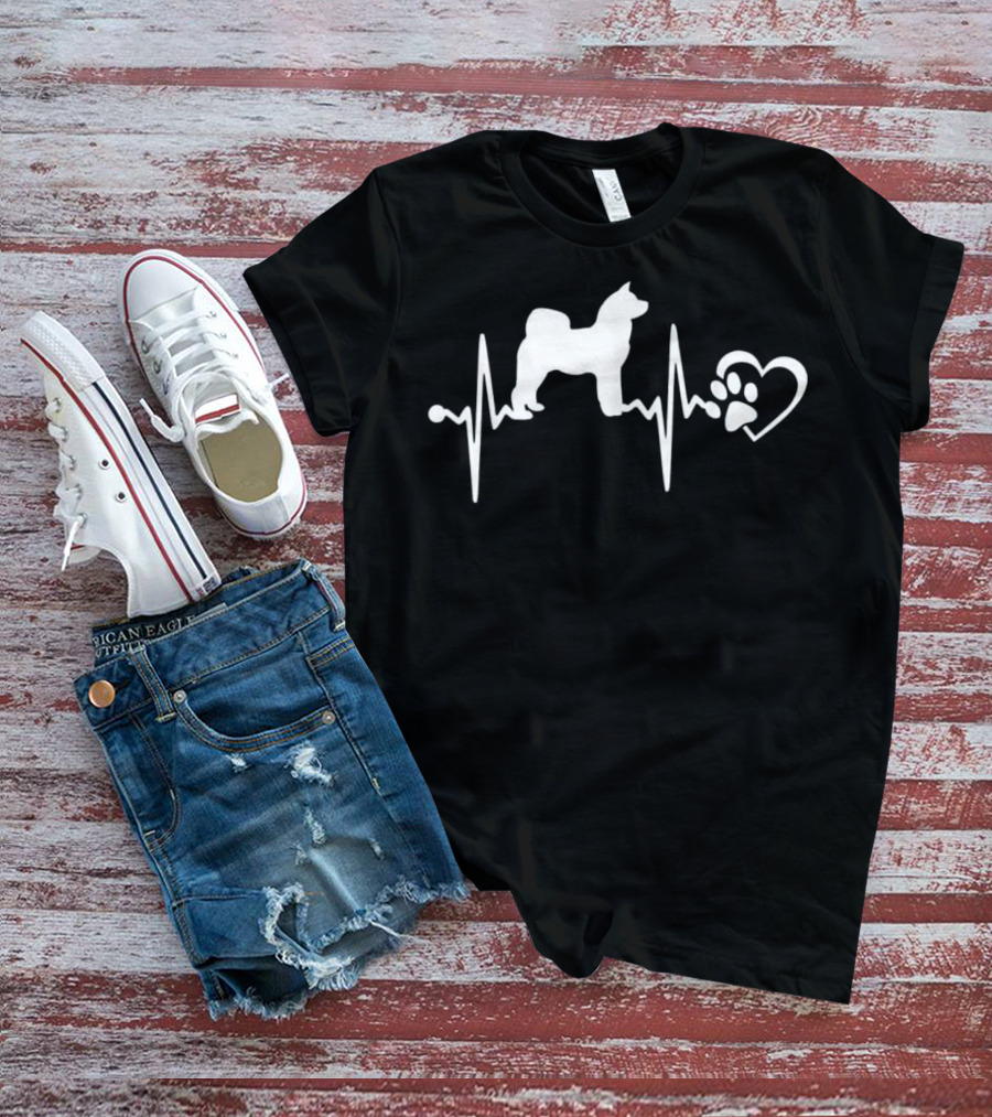Akita Inu Dog Heartbeat With Paw Heart T-Shirt