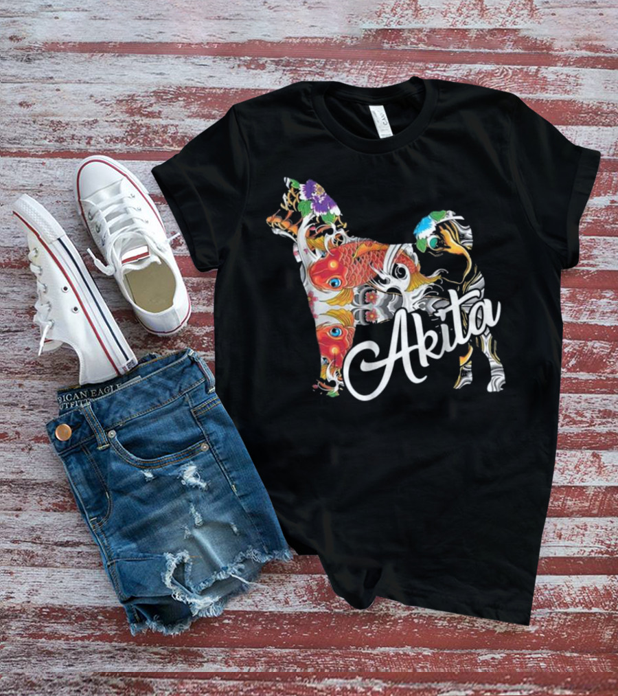 Akita Love Akita Colorful Fish Floral T-Shirt