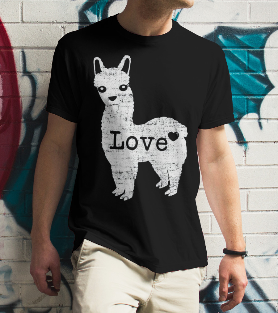 Llama Love Distressed Heart Design With Alpaca T-Shirt