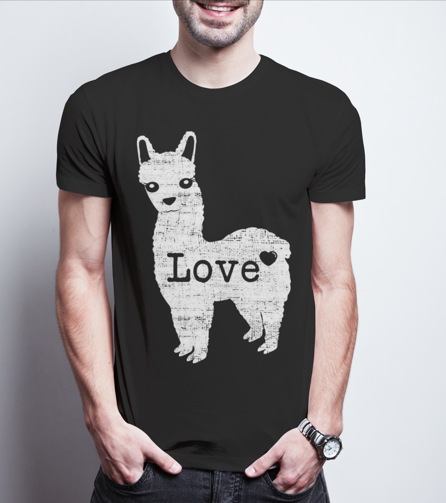 Llama Love Distressed Heart Design With Alpaca T-Shirt