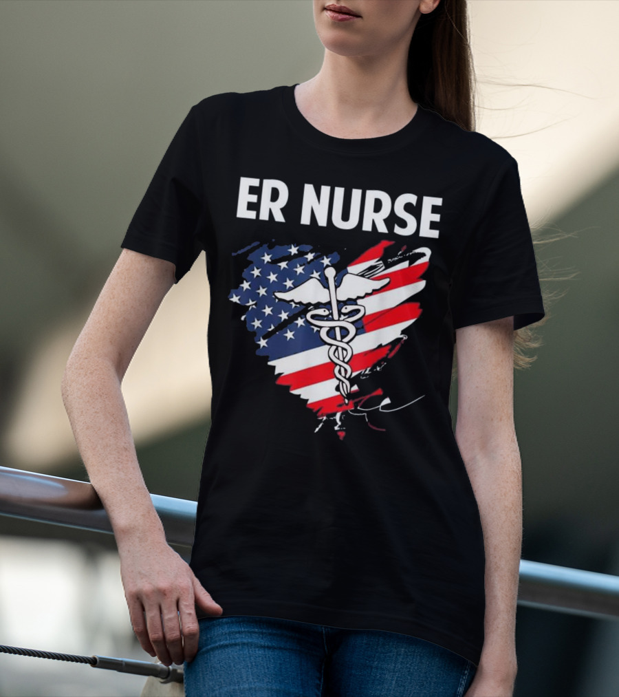 ER Nurse American Flag Caduceus Medical T-Shirt