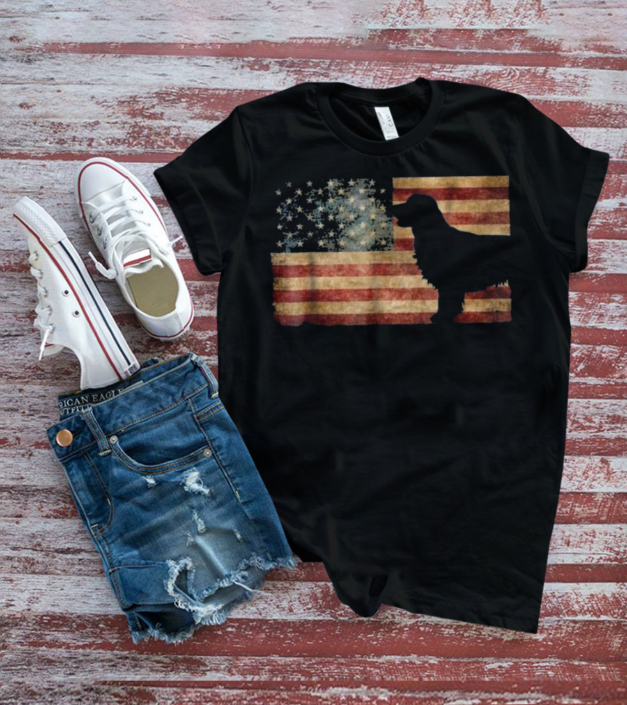 Golden Retriever Silhouette American Flag T-Shirt