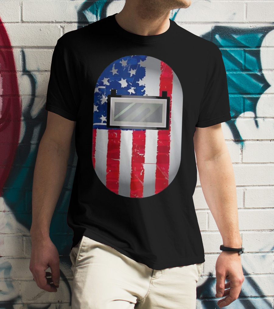 American Welder US Flag Helmet Welding Prowess T-Shirt