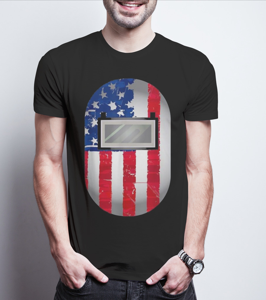 American Welder US Flag Helmet Welding Prowess T-Shirt