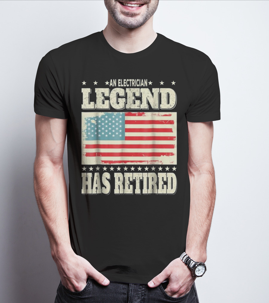 An Electrician Legend Has Retired American Flag T-Shirt