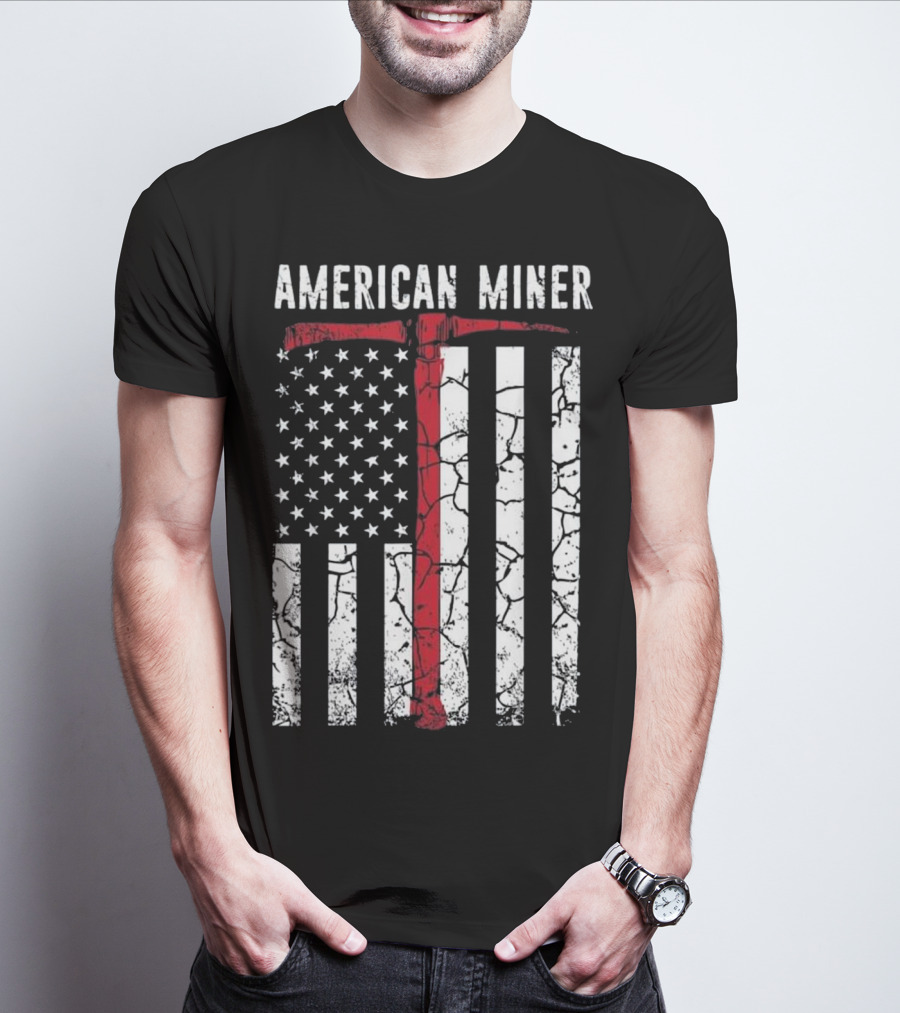 American Miner Coal Gold Flag Axe T-Shirt