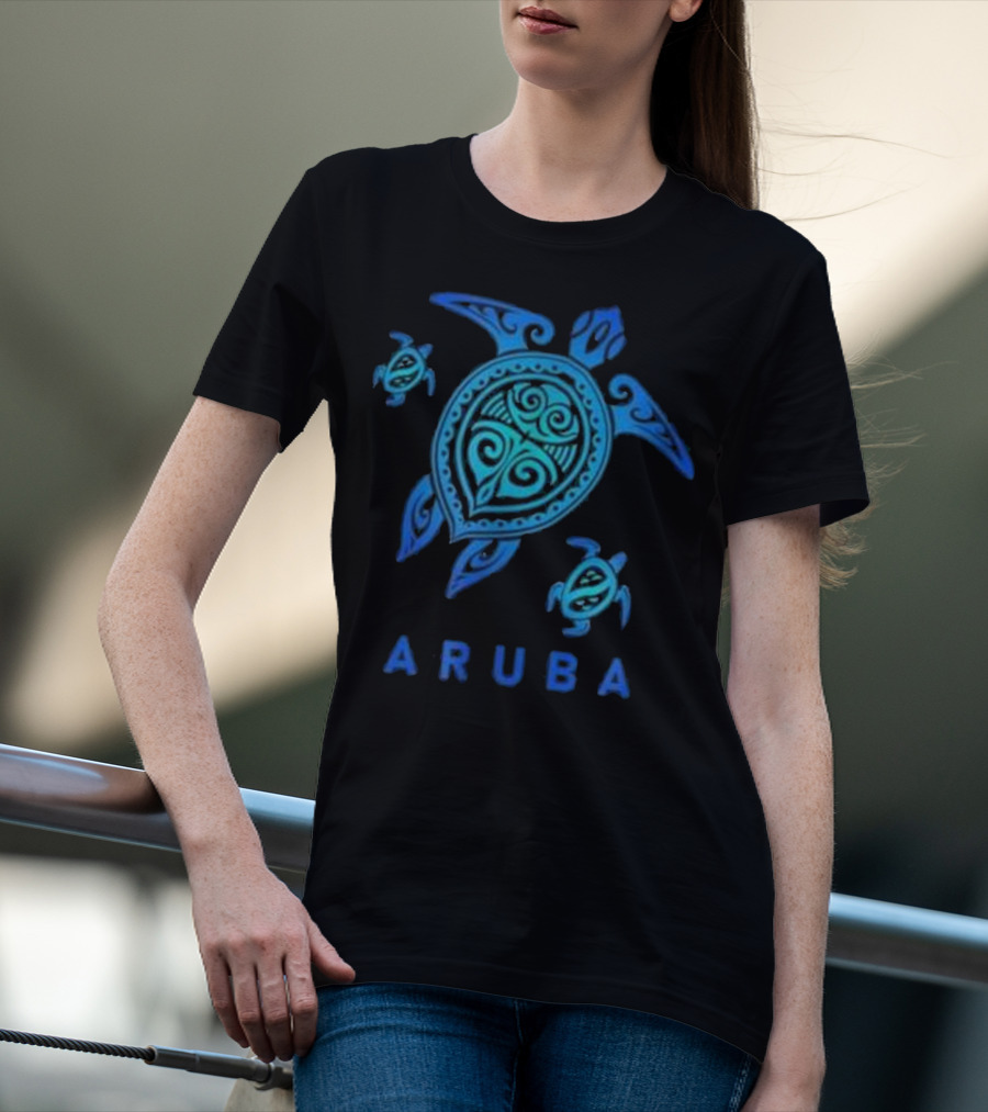 Aruba Tribal Sea Blue Turtle Trio T-Shirt