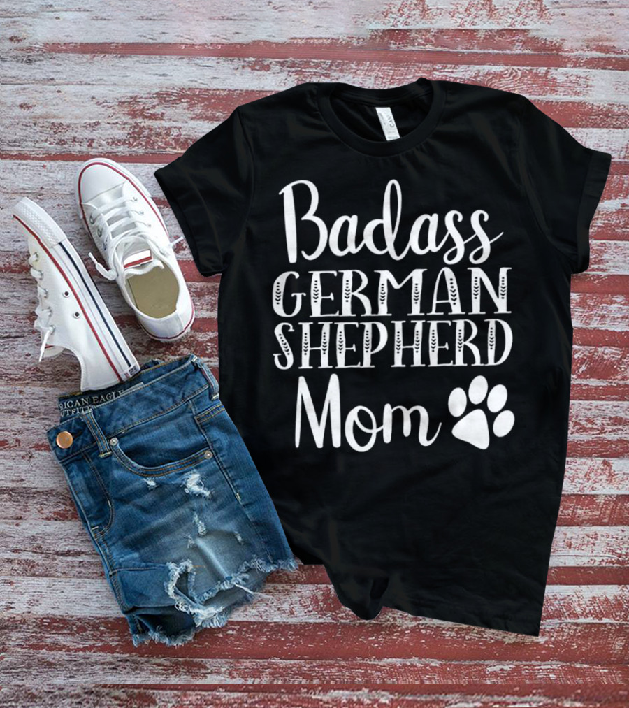 Badass German Shepherd Mom Paw Print Icon Funny Dog T-Shirt