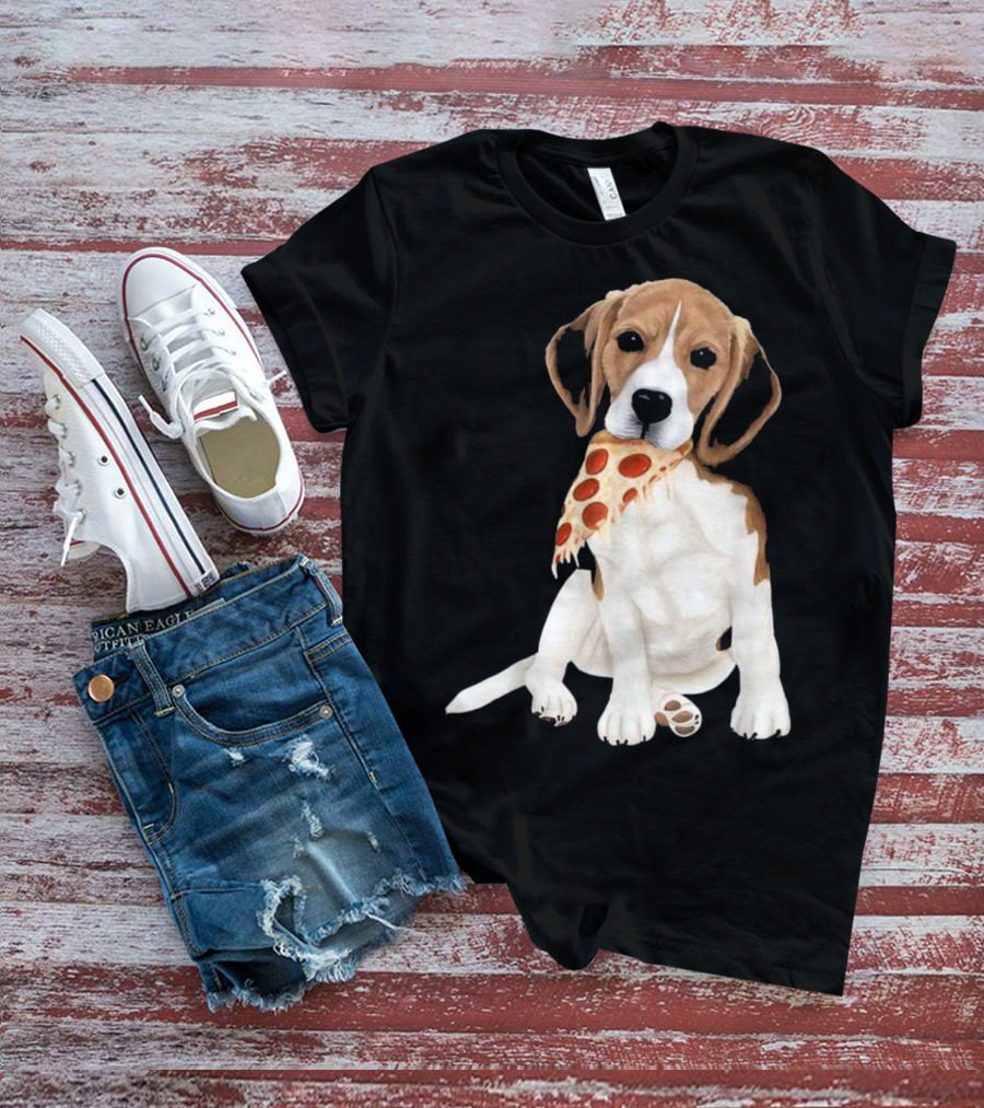 Beagle Eating Pizza Slice In Mouth T-Shirt