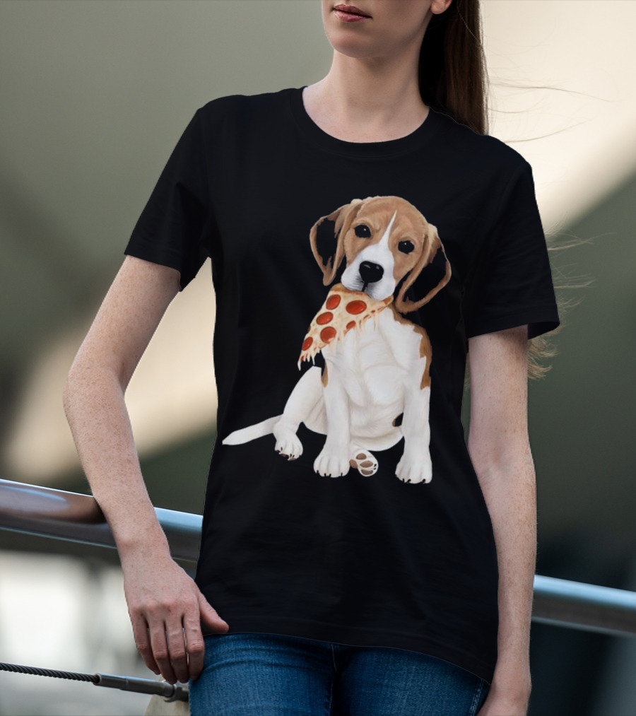Beagle Eating Pizza Slice In Mouth T-Shirt