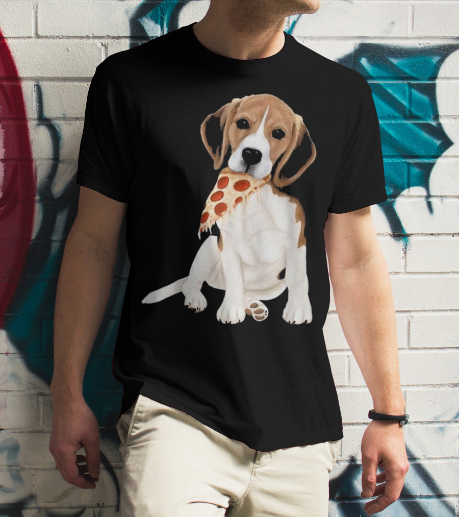 Beagle Eating Pizza Slice In Mouth T-Shirt