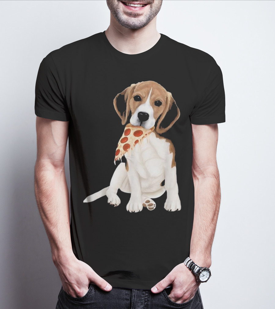 Beagle Eating Pizza Slice In Mouth T-Shirt