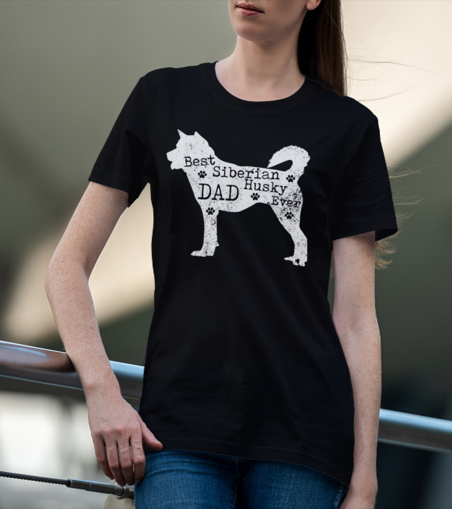 Best Siberian Husky Dog Dad Ever With Paw Prints T-Shirt