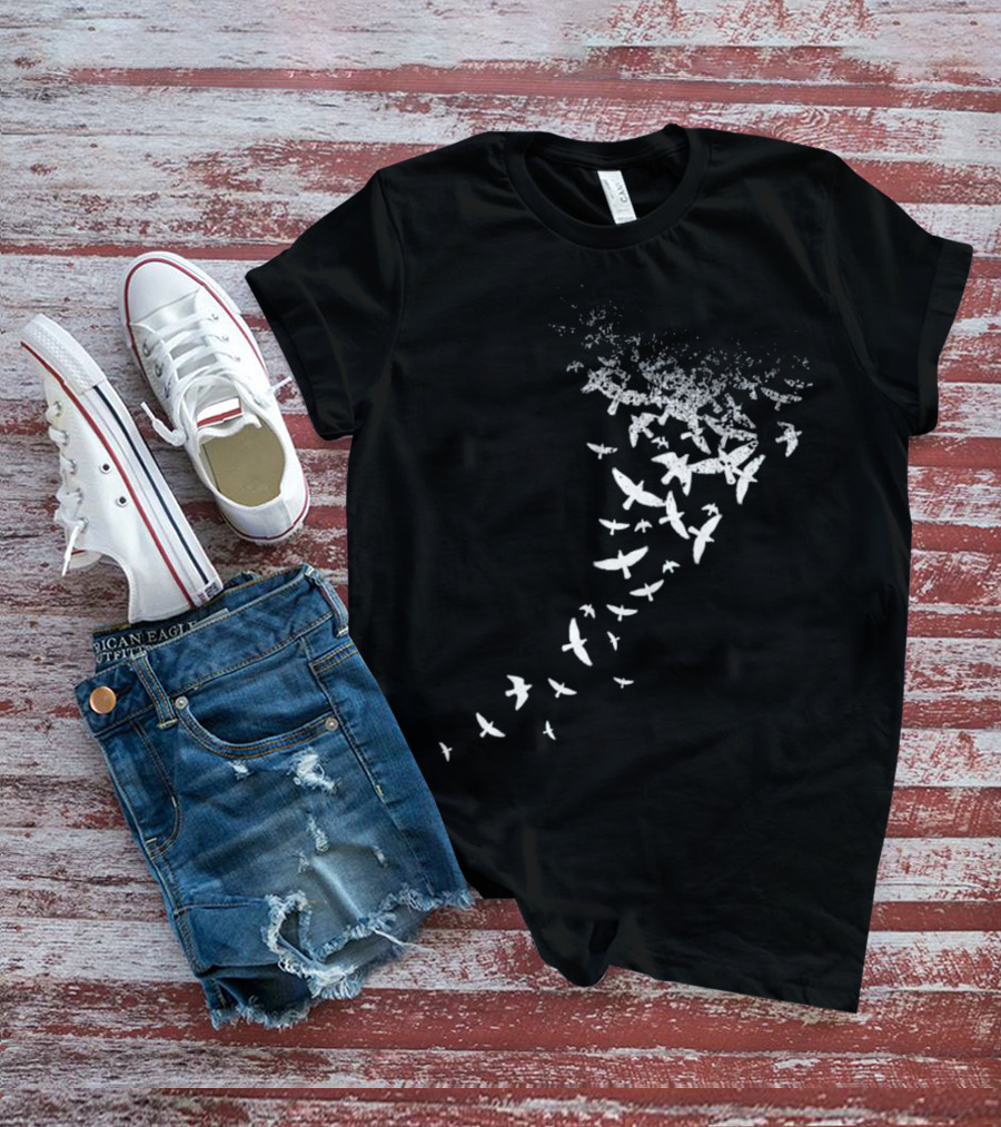 Birds In Flight Silhouette Pattern Flock T-Shirt