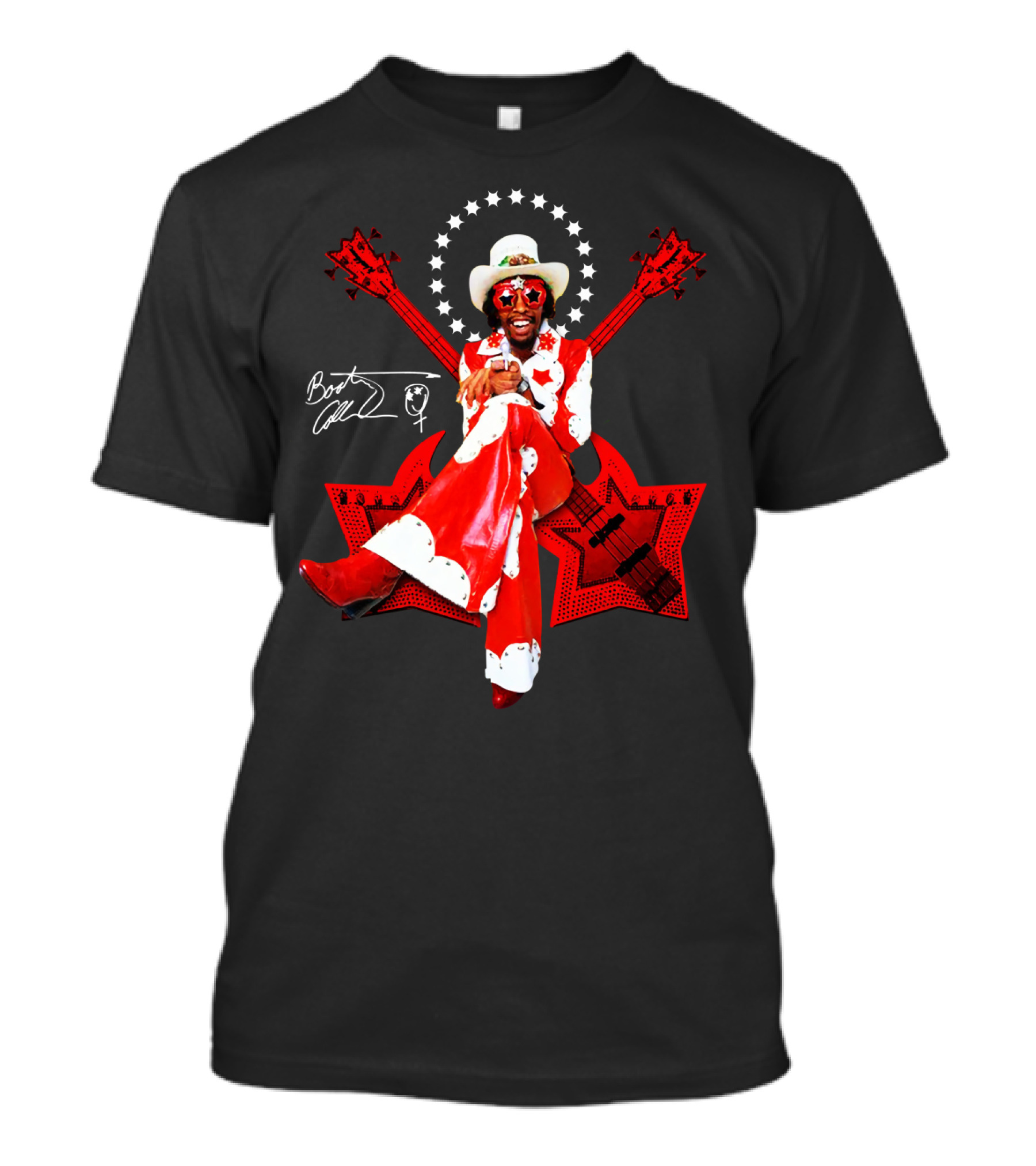 Bootsy Collins Funk Bass Star Double Guitar Red Suit T-Shirt